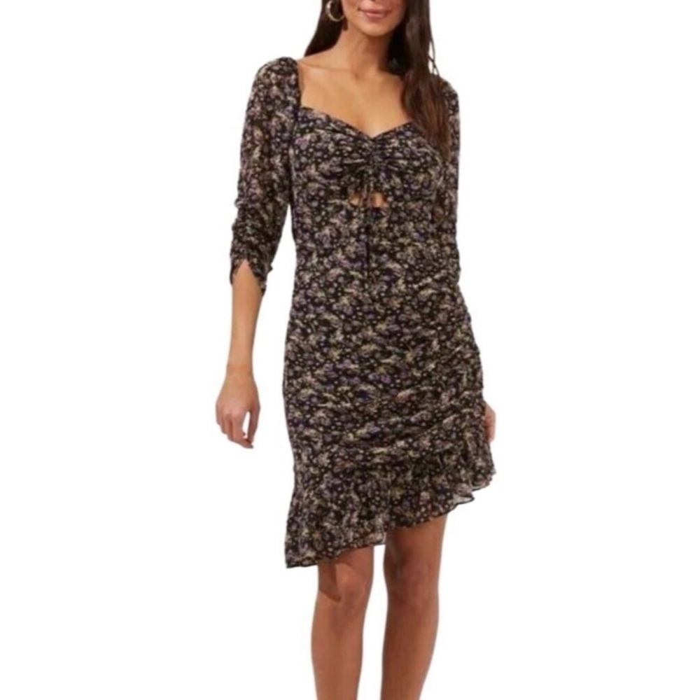 Astr the Label Black Floral Sweetheart Cutout Mini Dress L